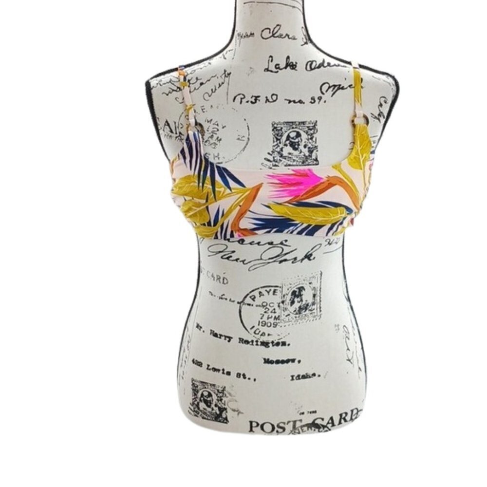 Xhilaration Bikini Swim Top Womens Size L Tropical Palm Print Adjustable Straps